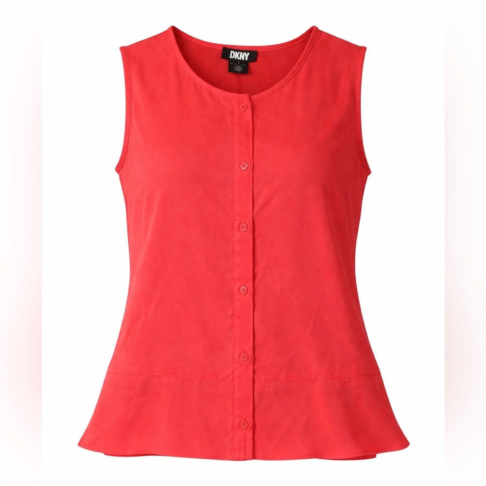 NWT Women’s Medium | DKNY | Bright Red Sleeveless Button Front Top Blouse
